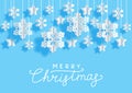 Christmas horizontal greeting card with paper snowflakes and stars on blue background for Your holiday design Royalty Free Stock Photo