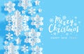 Christmas horizontal greeting card with paper snowflakes and stars on blue background for Your holiday design