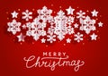 Christmas horizontal greeting card with paper snowflakes and stars on red background Royalty Free Stock Photo