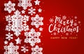 Christmas horizontal greeting card with paper snowflakes and stars on red background for Your holiday design Royalty Free Stock Photo