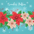 Christmas horizontal seamless background. Vector illustration. Poinsettia Royalty Free Stock Photo