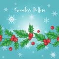 Christmas horizontal seamless background. Vector illustration. Holly berry Royalty Free Stock Photo