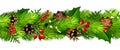 Christmas seamless border with fir branches, pine cones, holly, and mistletoe. Vector illustration Royalty Free Stock Photo