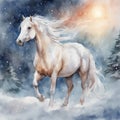 Christmas horse in natural winter forest background