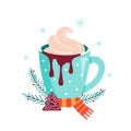 Christmas hot chocolate with cookie and candy