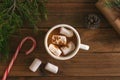 Christmas hot chocolate with marshmallows and xmas ornaments