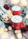 Christmas hot cocoa in the red cup Royalty Free Stock Photo
