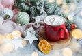 Christmas hot cocoa in the red cup Royalty Free Stock Photo