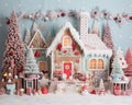 Christmas Hot Cocoa Sweets house with colorful decorations has an anniversary smash cake backdrop.