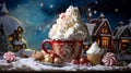 christmas hot drink with whipped cream and candy