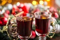 Christmas hot mulled wine with spices on a wooden table. Royalty Free Stock Photo