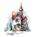 Christmas House Clipart, Watercolor Christmas Village