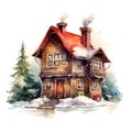 Christmas House Clipart, Watercolor Christmas Village