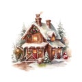 Christmas House Clipart, Watercolor Christmas Village