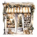 Christmas House Clipart, Watercolor Christmas Village