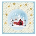 Christmas House Covered Snow Greeting Card Background Poster. Vector Illustration.