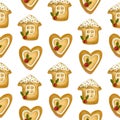Christmas house heart cookie 3d seamless pattern vector ginger biscuit Xmas cookies Royalty Free Stock Photo
