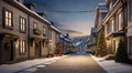 christmas house in the village, view of the city in christmas, christmas tree in the city