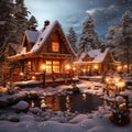 christmas house in the winter forest Royalty Free Stock Photo