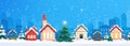 Christmas houses composition with view of street with cityscape and row of houses with falling snow vector Royalty Free Stock Photo