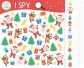 Christmas I spy game for kids. Searching and counting activity for preschool children with traditional New Year objects. Funny