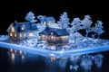 Christmas Ice Miniature Village extreme closeup. Generative AI