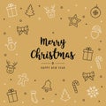 Christmas icon elements black white card greeting text golden background