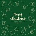 Christmas icon elements card greeting text green background