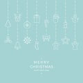 christmas icon elements hanging blue background Royalty Free Stock Photo