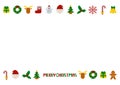 Christmas icon frame of pixel art. Vector illustration. Santa Claus, reindeer, Christmas tree, snowman, presents, etc. Royalty Free Stock Photo