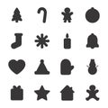 Christmas icon set. Black silhouette toys collection. New Year symbols group.