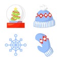 Christmas Icon Set Collection Vector. cartoon. New year traditional symbols . and icons objects. Hats, mittens Royalty Free Stock Photo