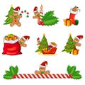 Christmas icon set isolated on white background. Vector cartoon design collection with gingerbread man. Holiday illustration with Royalty Free Stock Photo