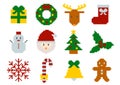 Christmas icon set of pixel art. Vector illustration. 12 isolated items. Royalty Free Stock Photo