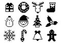 Christmas icon set of pixel art. Vector illustration. 12 isolated items. Royalty Free Stock Photo