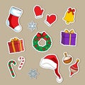 Christmas icon stickers element collection Royalty Free Stock Photo