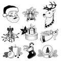 Christmas icons black and white set Royalty Free Stock Photo