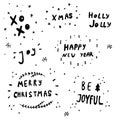 Christmas icons and festive elements. Merry Christmas and Happy New Year lettering.