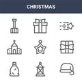 9 christmas icons pack. trendy christmas icons on white background. thin outline line icons such as santa hat, gifts, gifts . Royalty Free Stock Photo