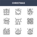 9 christmas icons pack. trendy christmas icons on white background. thin outline line icons such as coffee mug, snowflake, bauble