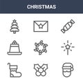 9 christmas icons pack. trendy christmas icons on white background. thin outline line icons such as santa claus, sparkler, Royalty Free Stock Photo