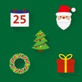 Christmas icons set. New Year and Christmas symbols in flat style with long shadow. Colorful vector illustration. Royalty Free Stock Photo