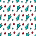 CHRISTMAS SCARY TREE CARTOON SEAMLESS PATTERN COLOR WHITE