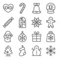 Christmas icons set vector illustration. Contains such icon as Santa Claus, Gingerbread, Christmas tree, Snowman, Winter and more.