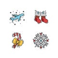 Christmas Icons set, vector outline and colour color illustrations