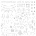 Christmas icons thin line set. Simple style color vector symbols isolated on white Royalty Free Stock Photo