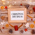 Christmas Ideas text in frame on christmas flat lay