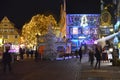 Christmas illumination on a street in Colmar Old town, Alsace, France. Royalty Free Stock Photo