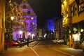 Christmas illumination on a street in Colmar Old town, Alsace, France. Royalty Free Stock Photo