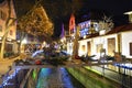 Christmas illumination on a street in Colmar Old town, Alsace, France. Royalty Free Stock Photo